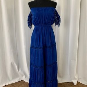 Blue Spanish style off shoulder dress